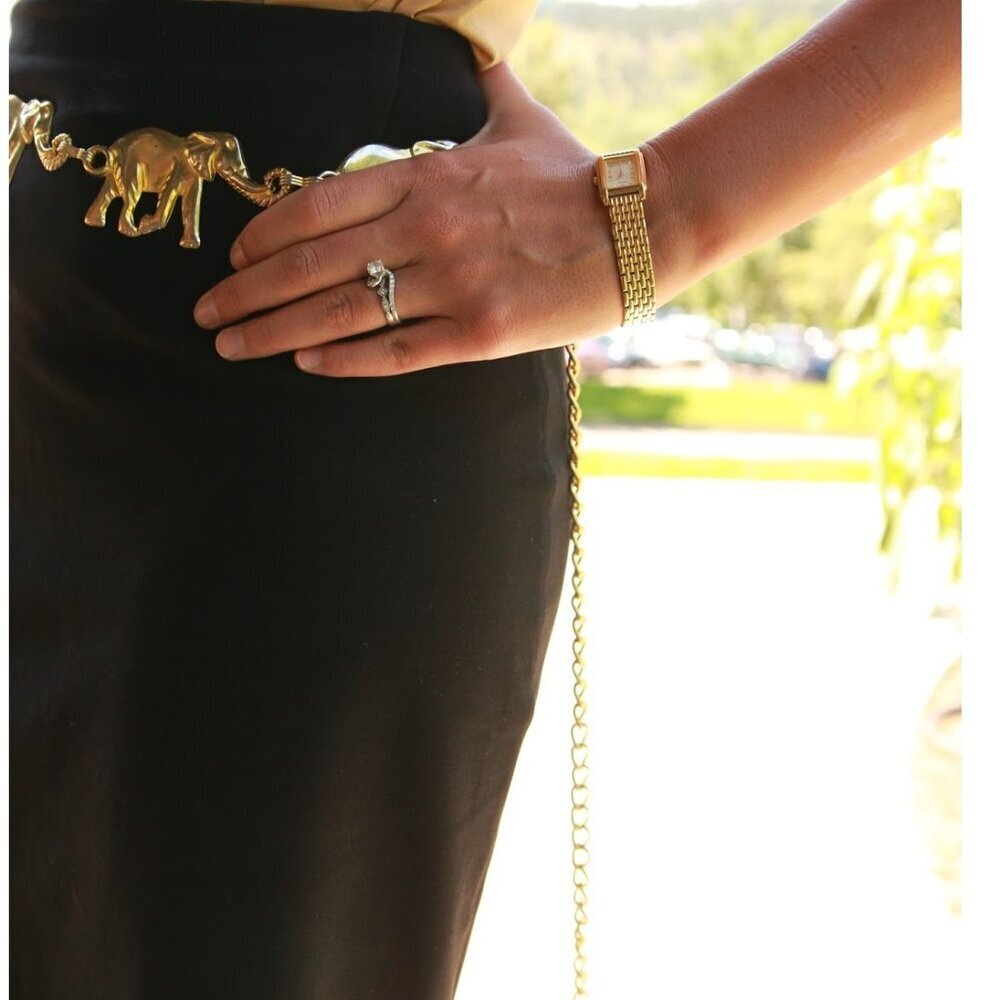 Vintage Anne Klein Gold Plated Brass Elephant Chain Link Belt - Picture 4 of 15